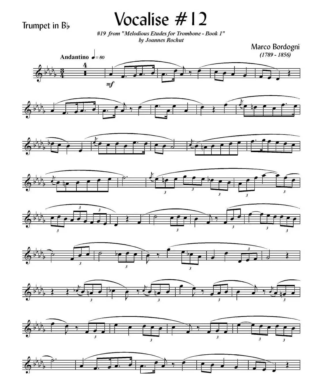 Bordogni - Vocalise #12（小号）