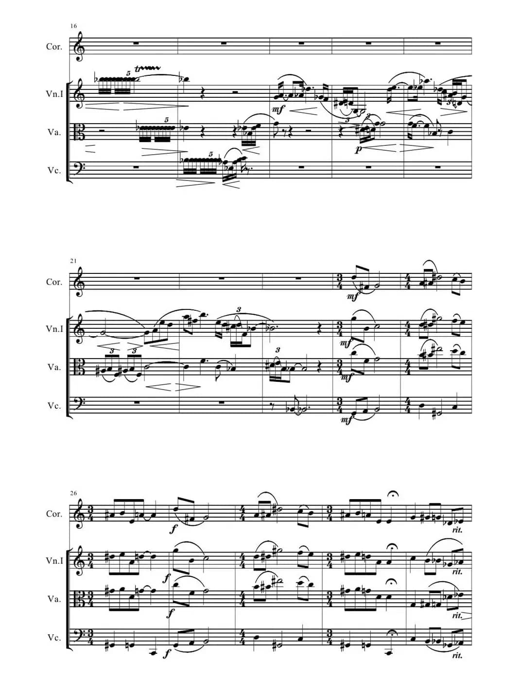 圆号与三件弦乐