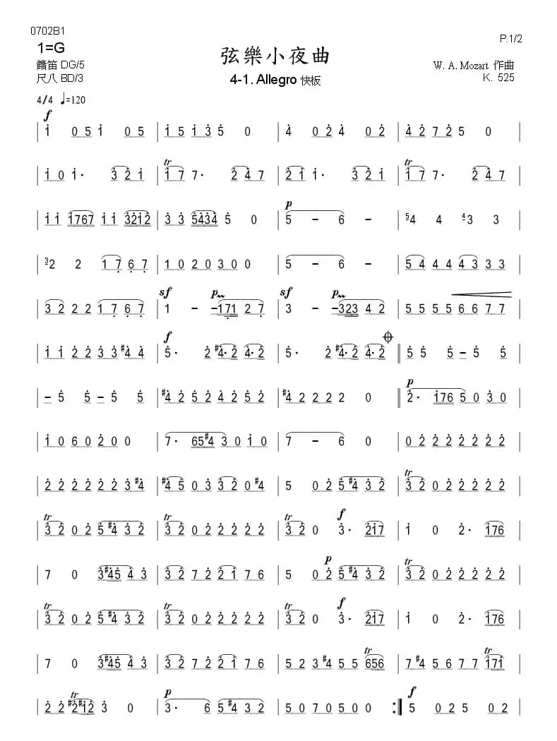 弦乐小夜曲（莫扎特作品 K.525）（箫）