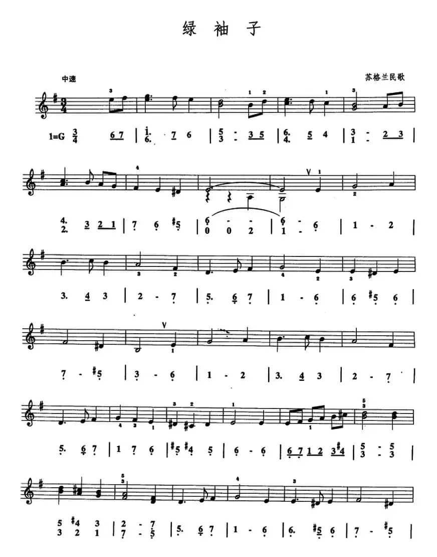 绿袖子（口风琴、线简谱混排版）