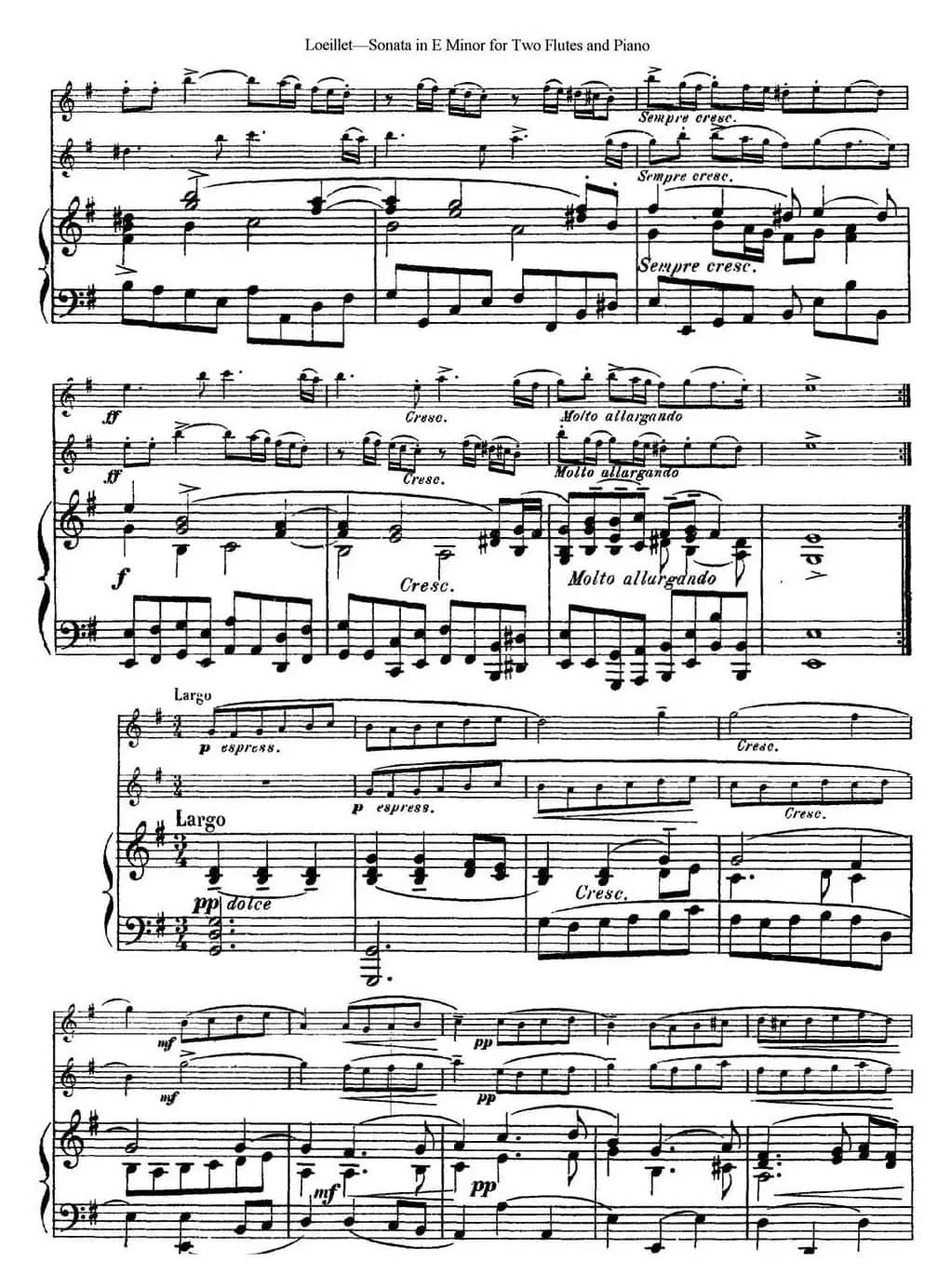 罗埃莱特E小调双长笛与钢琴奏鸣曲 