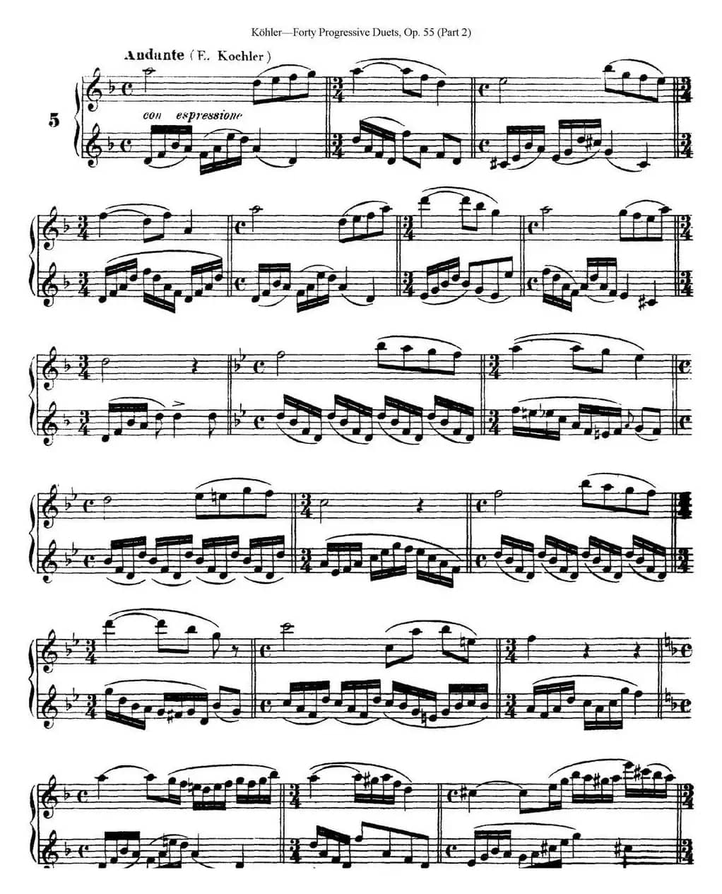 柯勒40首长笛提高练习曲OP.55（二重奏）（NO.5）