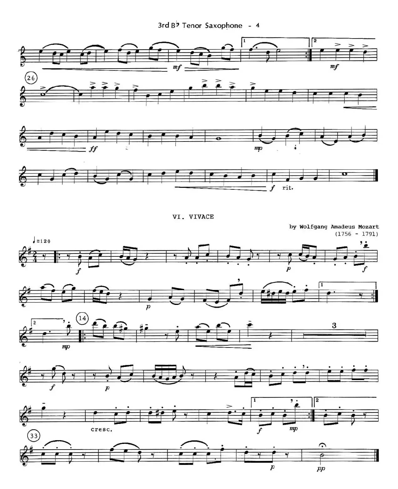 six for three（次中音三重奏第三萨克斯分谱）