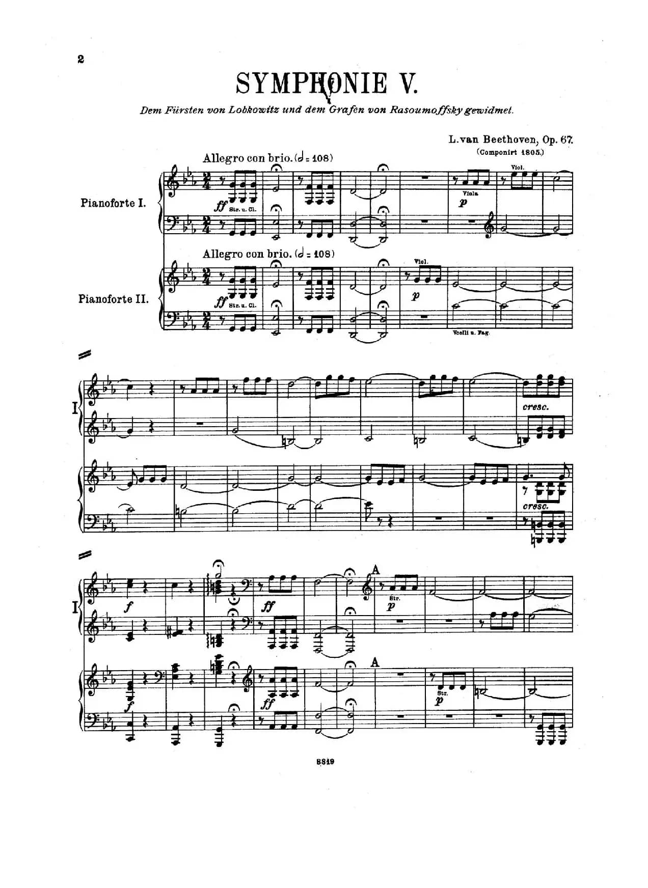 Symphony No.5 in c Minor Op.67（双钢琴版第1——2乐章）