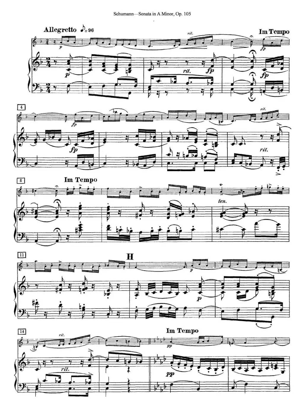Violin Sonata in A minor Op.105（小提琴+钢琴伴奏）