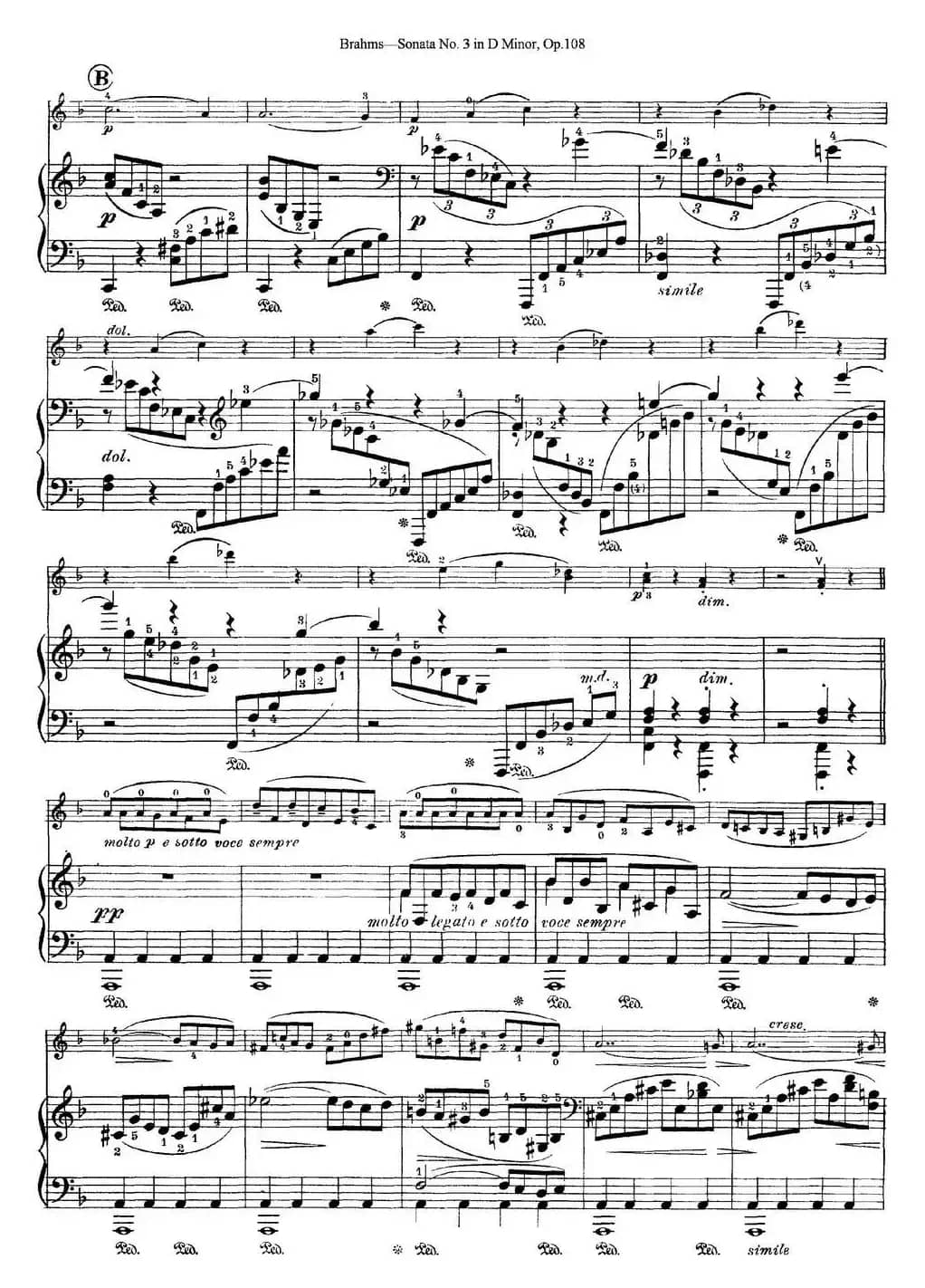 Violin Sonata No.3 in D Minor Op.108（小提琴+钢琴伴奏）