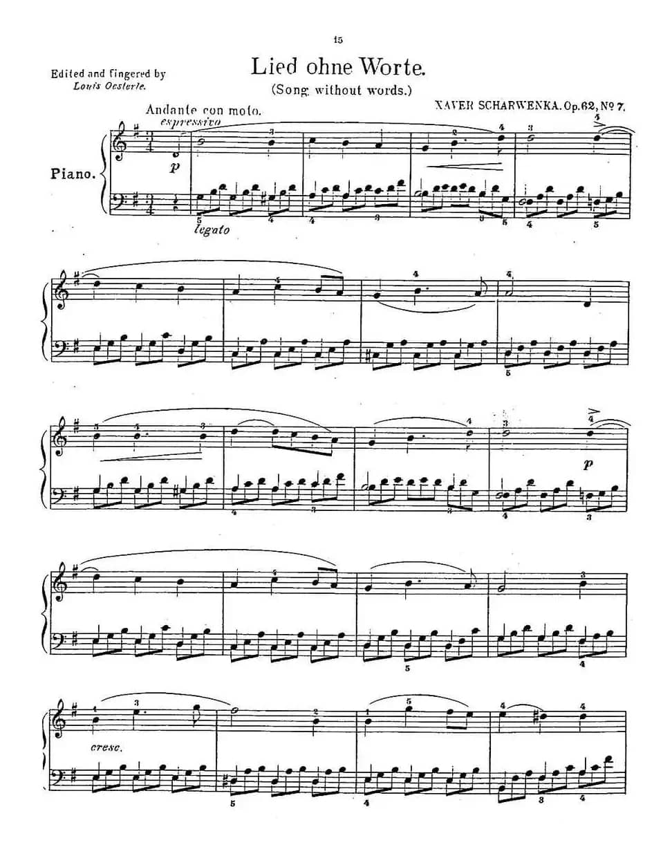 Album f the Young Op·62（7· 无词歌 Song Without Wds，G大调）