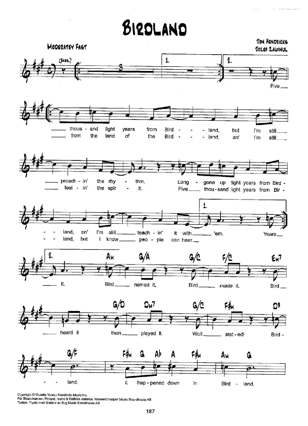 降B爵士乐谱：BIRDLAND