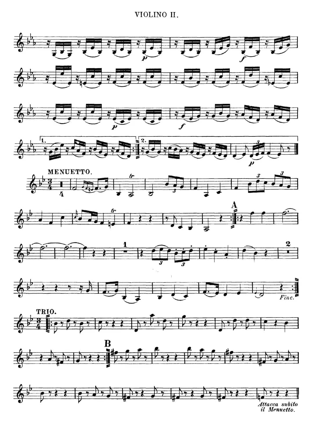 Mozart《Quartet No.12 in Bb Major,K.172》（Violin 2分谱）