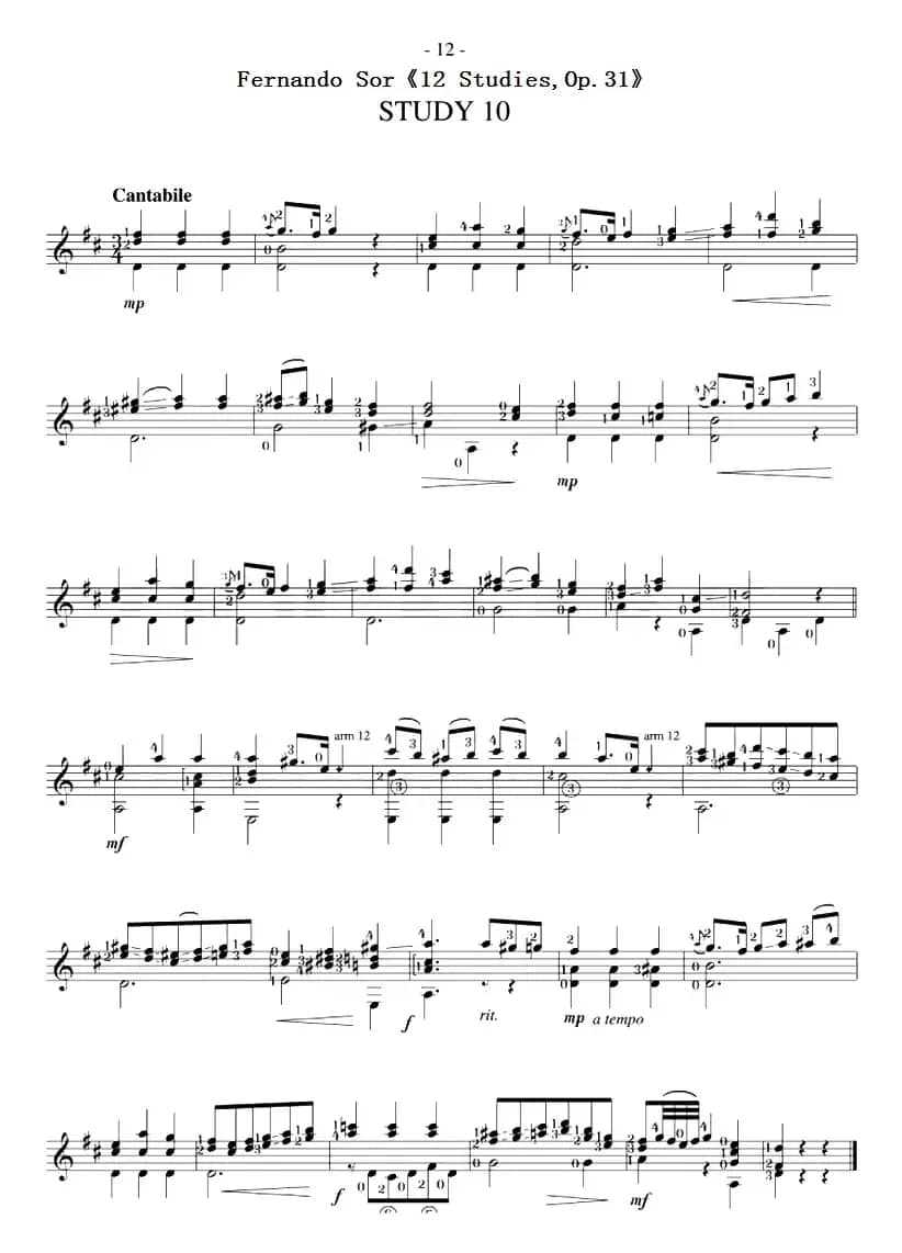 Fernando Sor《12 Studies,Op.31》（STUDY 10）