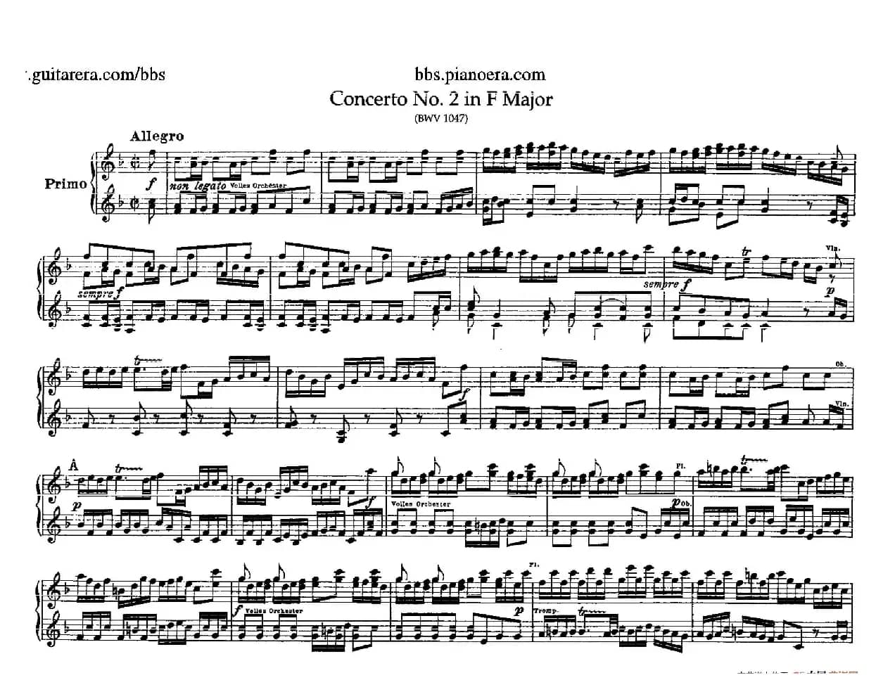 Brandenburg Concerto No.2 in F Major BWV.1047(F大调第二勃兰登堡协奏曲·四手联弹版)