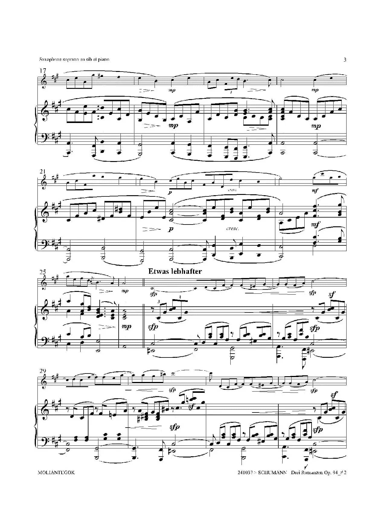 三首浪漫曲 Op.94（高音萨克斯+钢琴伴奏）