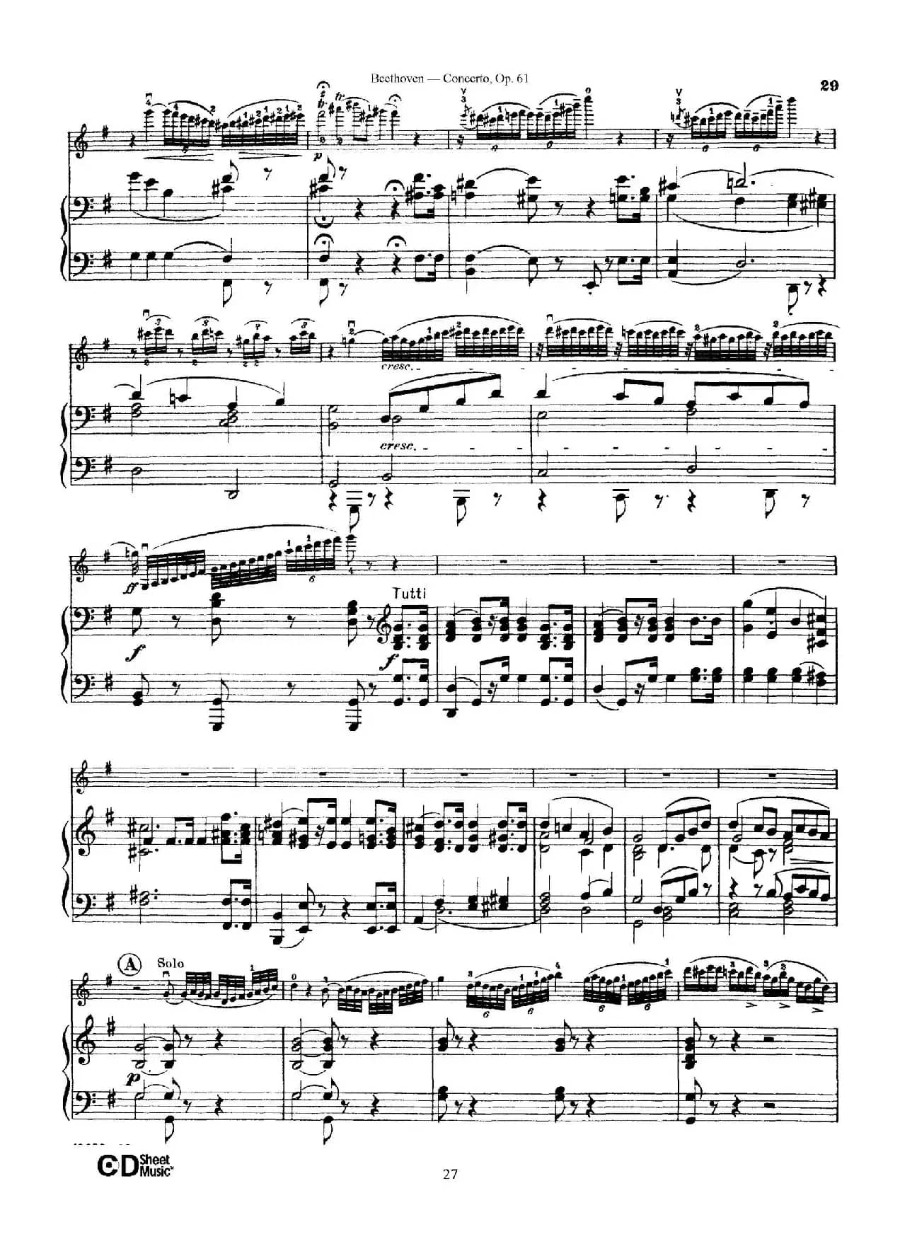 D大调小提琴协奏曲 Op.61（小提琴与钢琴版）