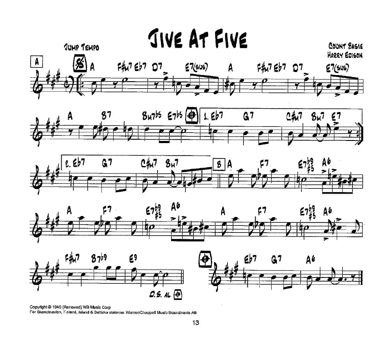 降B爵士乐谱：JIVE AT FIVE