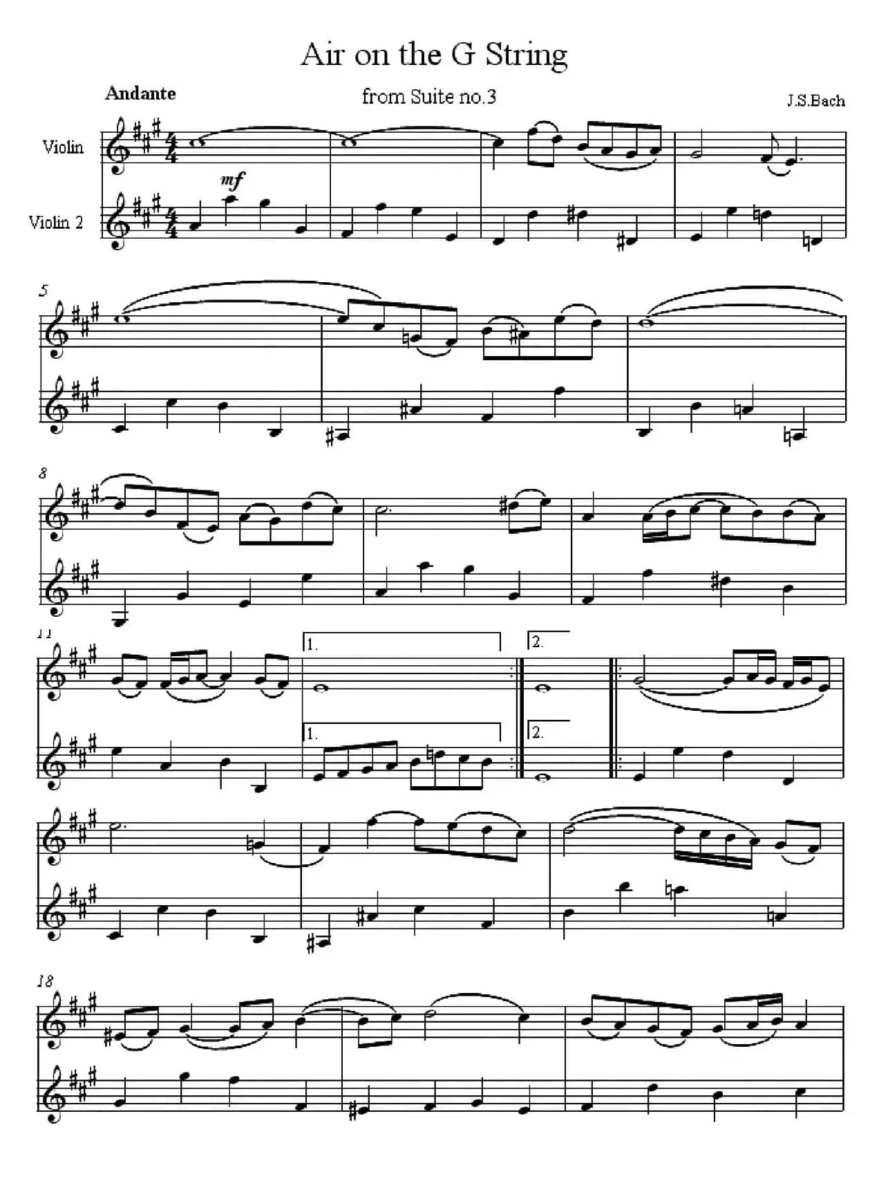 Air on the G String from Suite no.3（G弦上的咏叹调）（二重奏）