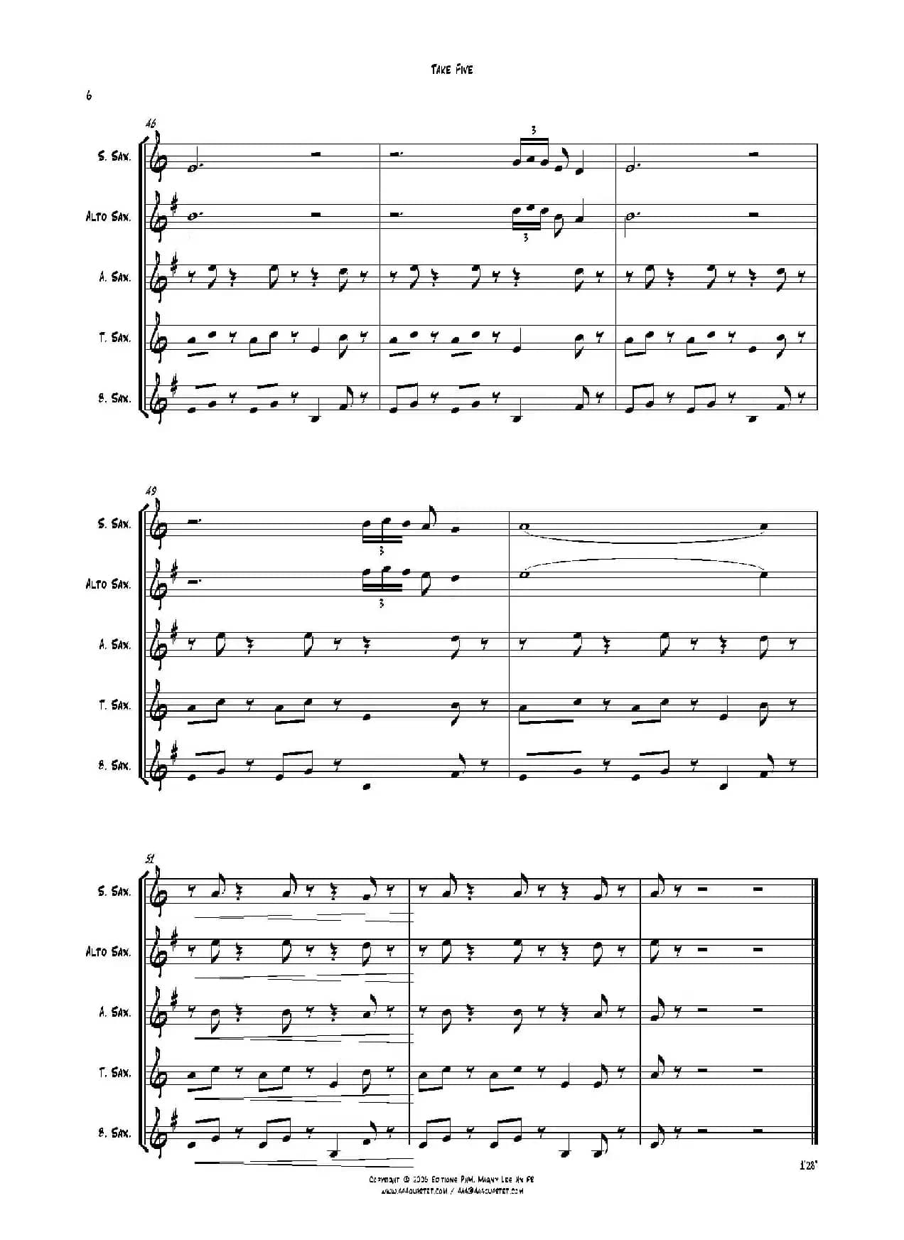 Take Five（无伴奏爵士五重奏总谱）