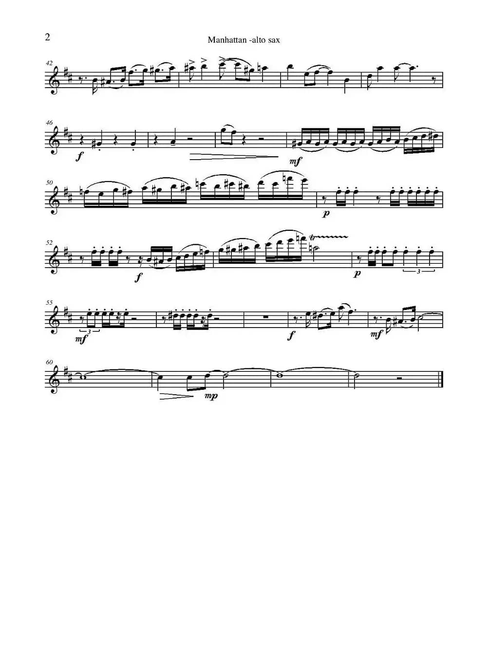 Manhattan Alto Sax（四重奏中音萨克斯分谱）
