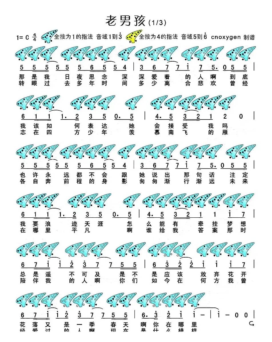 老男孩（十二孔陶笛谱）