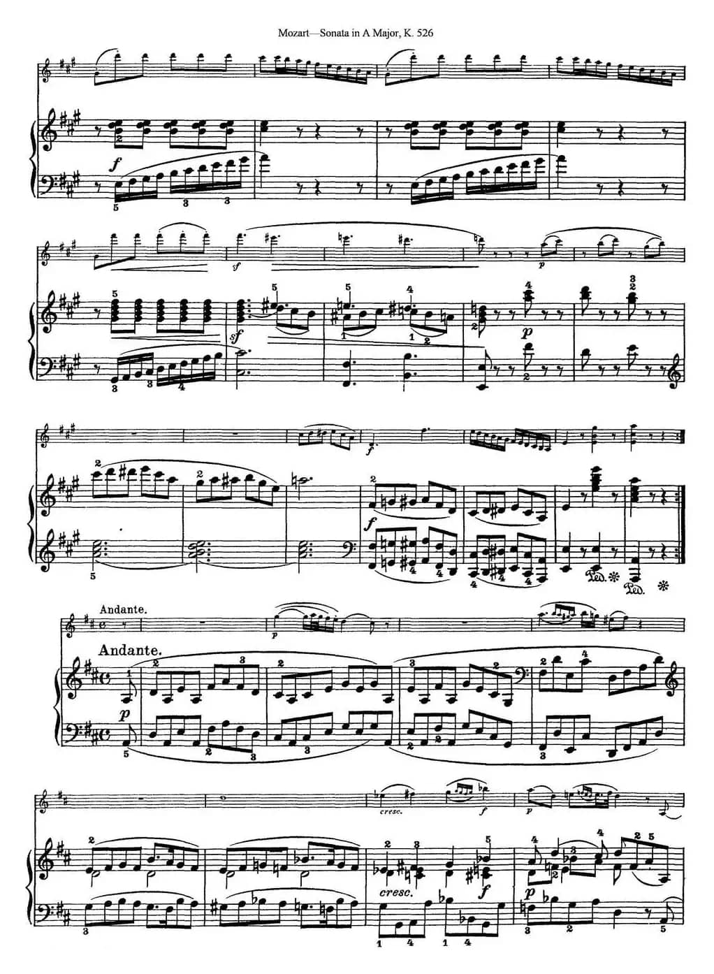 Violin Sonata in A Major K.526（小提琴+钢琴伴奏）