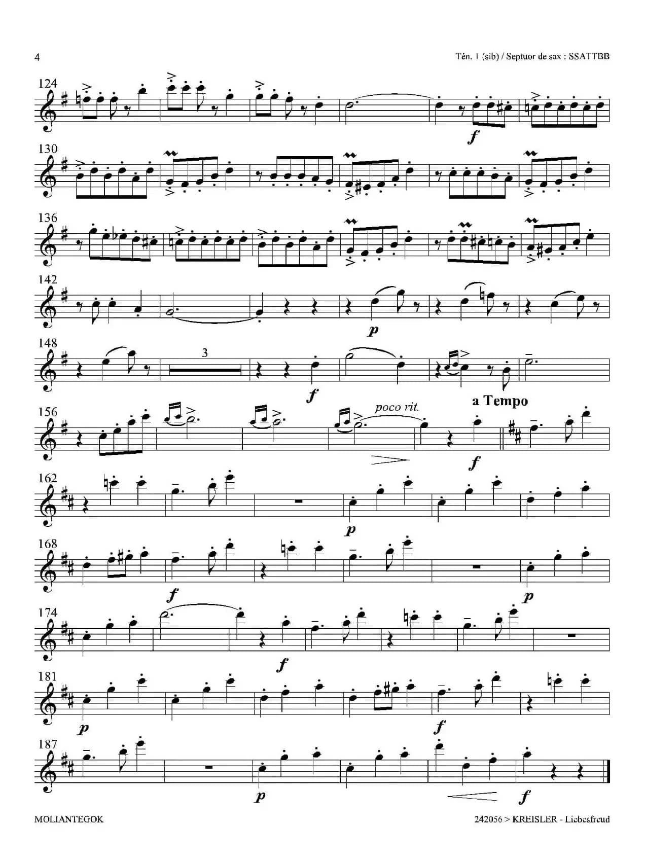 Liebesfreud（四重奏第一次中音萨克斯分谱）