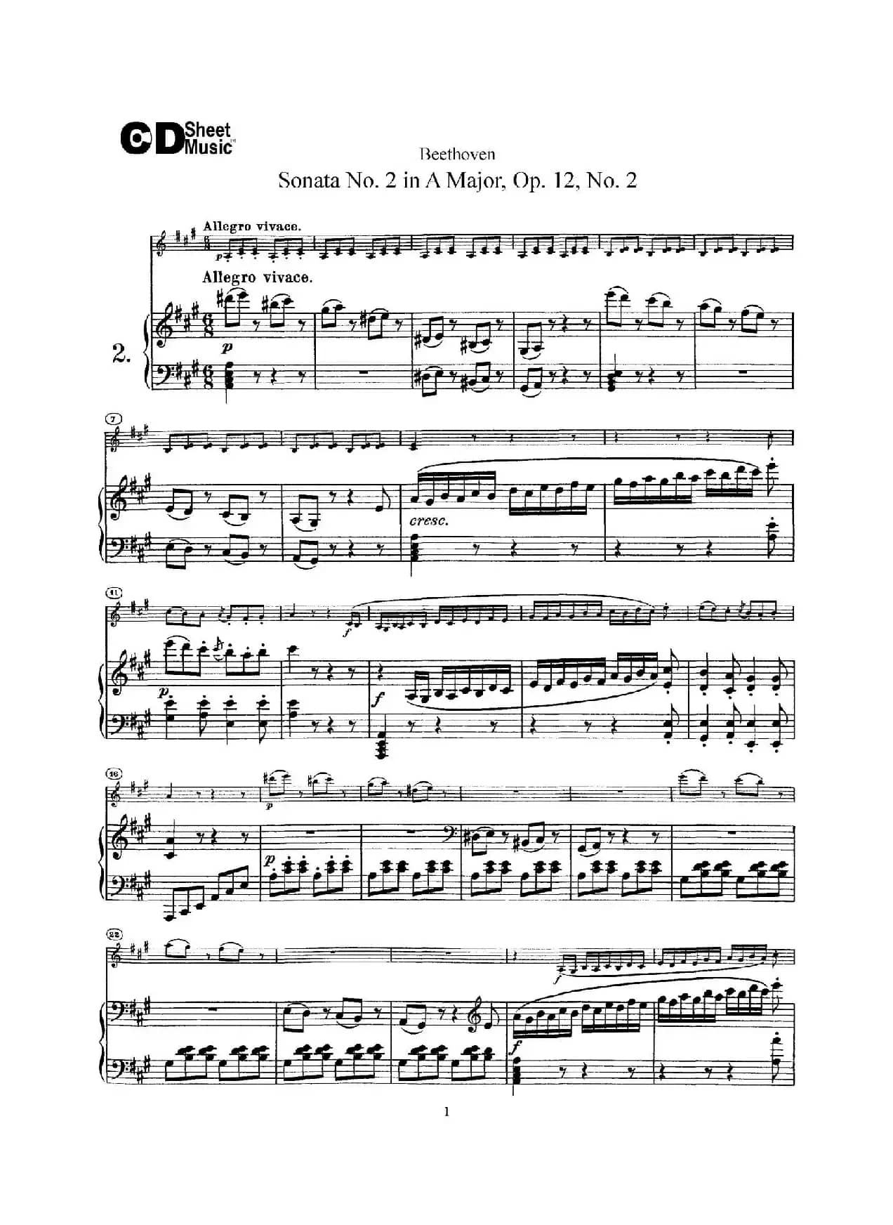 A大调第二小提琴奏鸣曲（Sonata No.2 in A Major Op.12,No.2）（小提琴+钢琴伴奏）