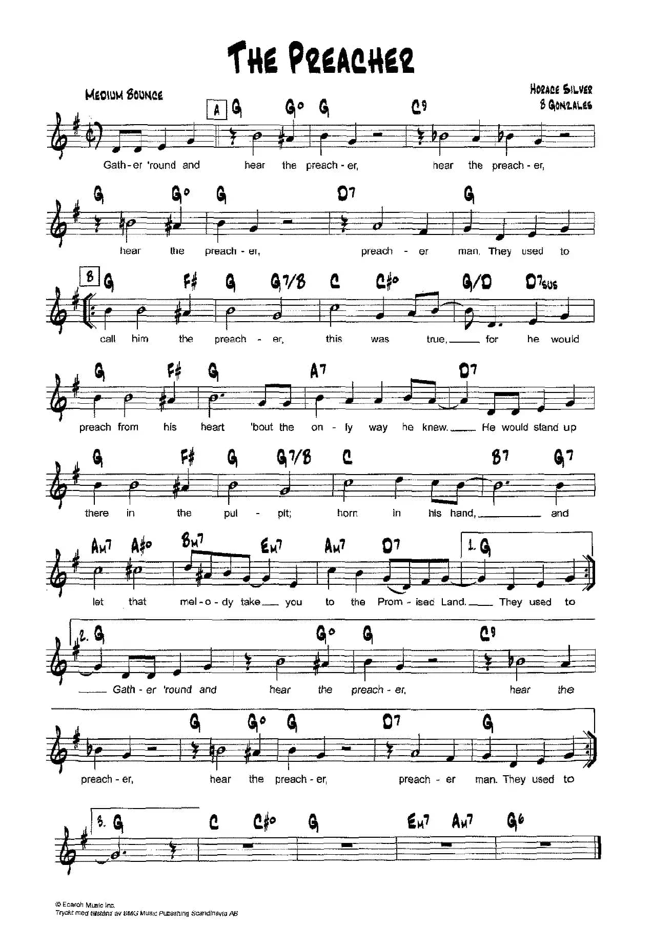 降B爵士乐谱：THE PREACHER