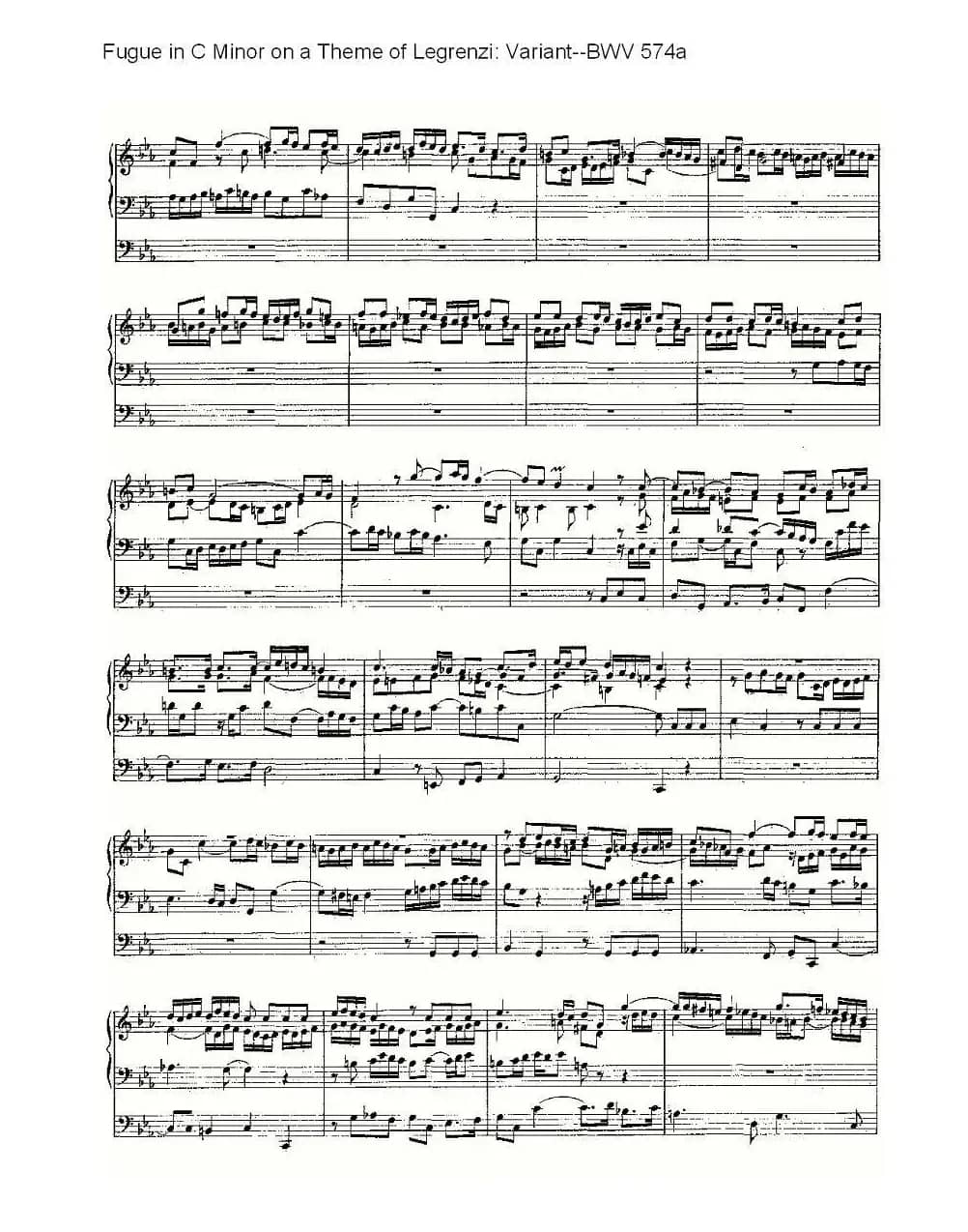 Fugue in C Minor on a Theme of Legrenzi: Variant--BWV 574a （管风琴谱）