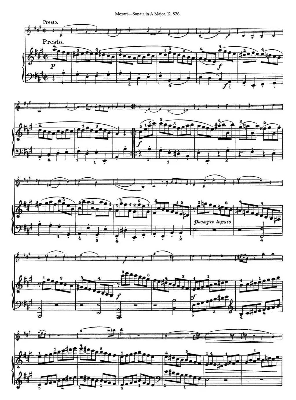 Violin Sonata in A Major K.526（小提琴+钢琴伴奏）