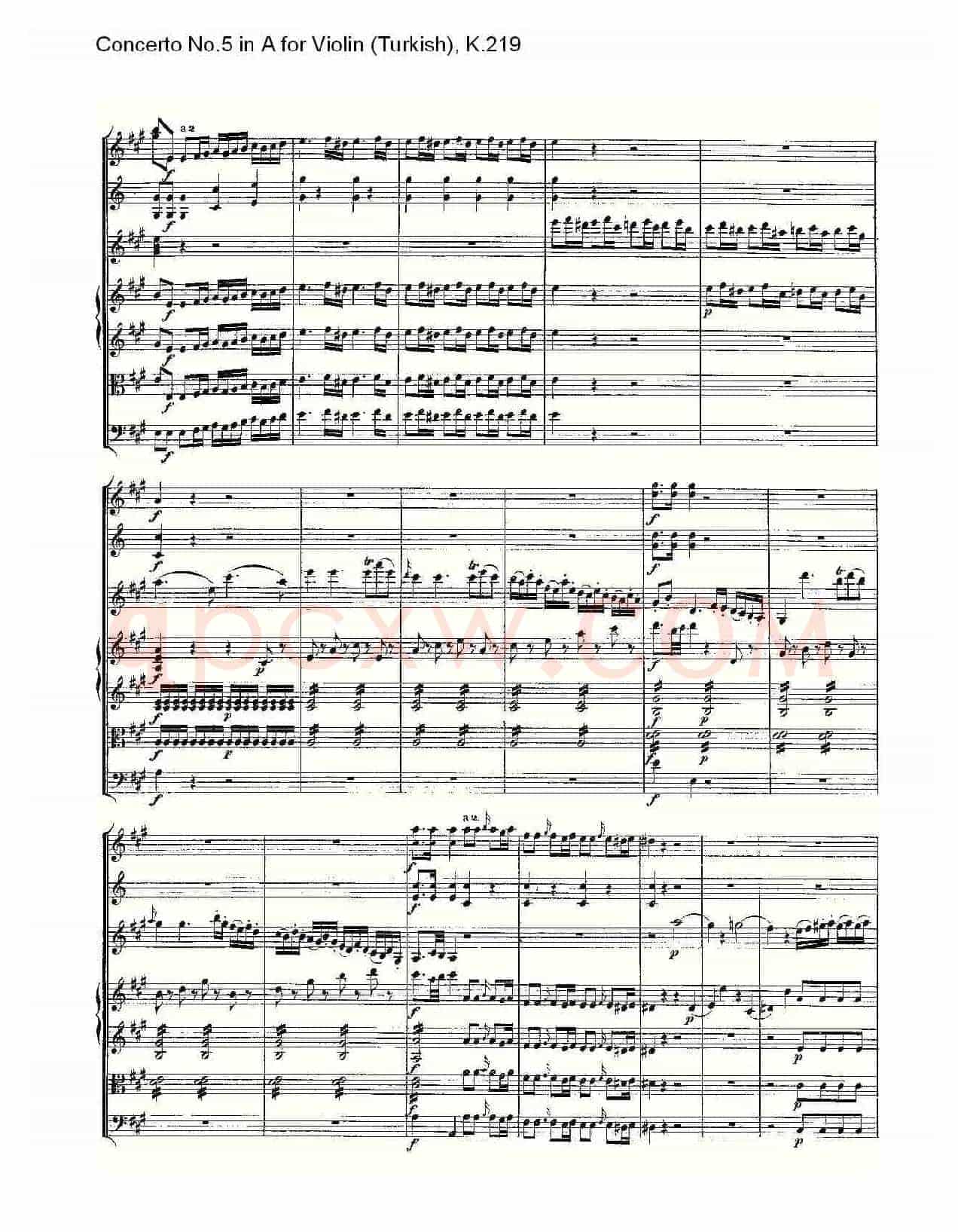 A调小提琴第五协奏曲，（土耳其) K.21）