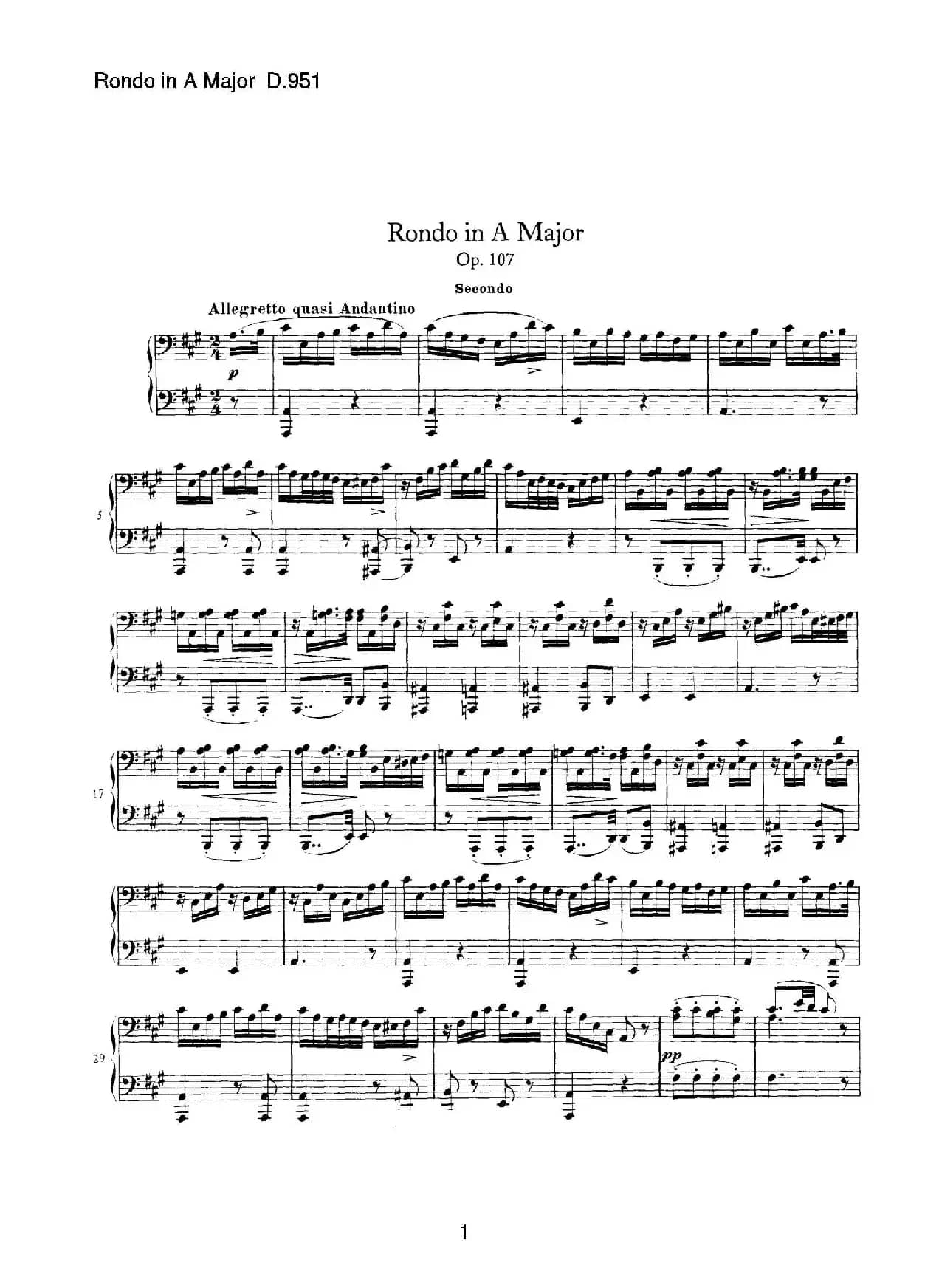 Grand Rondeau in A Major Op.107（A大调回旋曲·四手联弹）