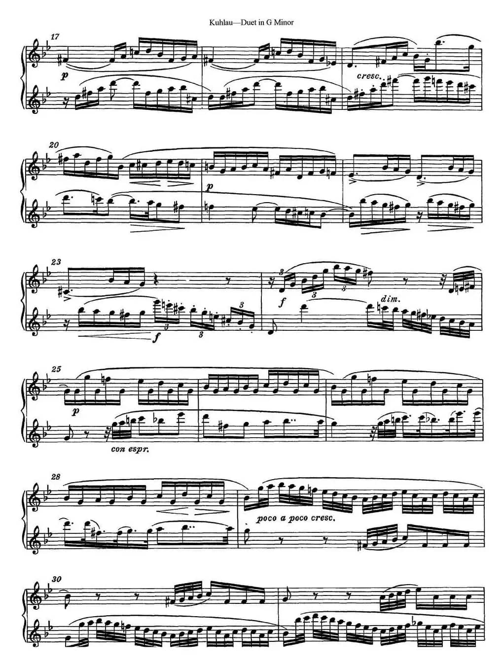 库劳g小调长笛二重奏练习曲（No.1）