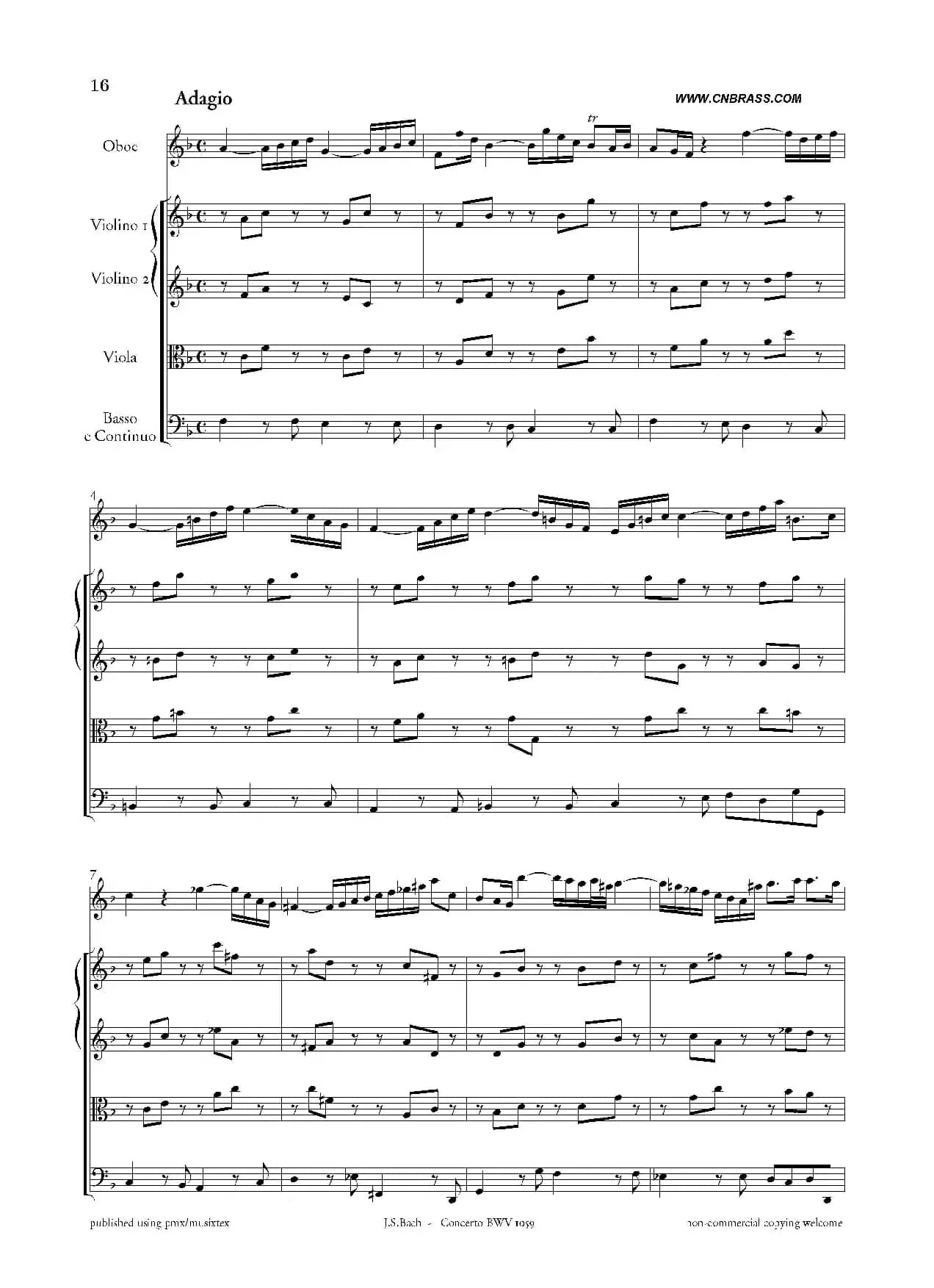 Concerto BWV 1059（双簧管与弦乐D小调协奏曲）