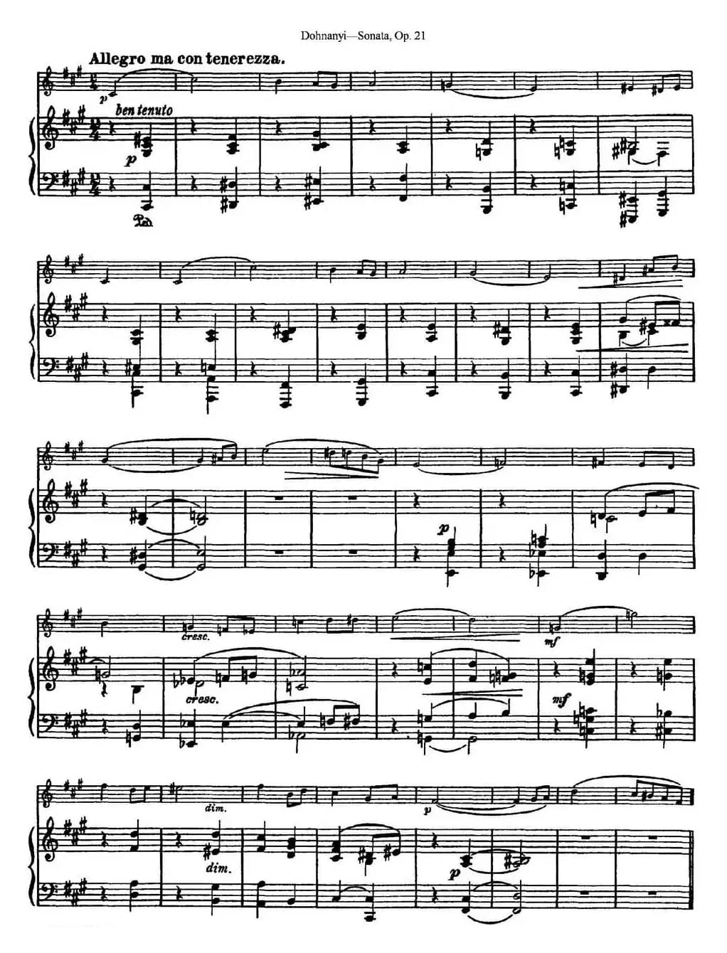 Dohnanyi Sonata Op.21（小提琴+钢琴伴奏）