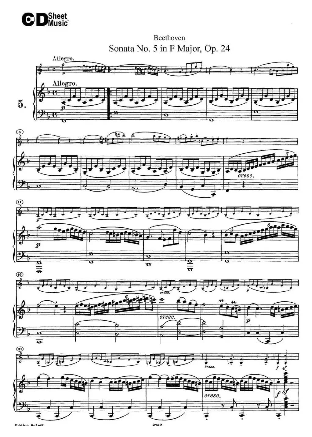 Violin Sonata No.5 in F Major Op.24（小提琴+钢琴伴奏）