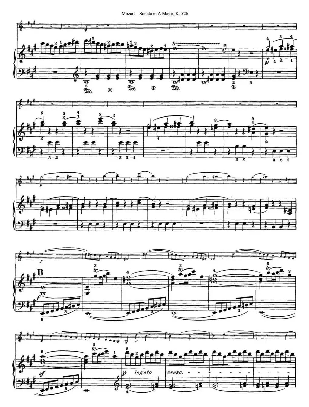 Violin Sonata in A Major K.526（小提琴+钢琴伴奏）