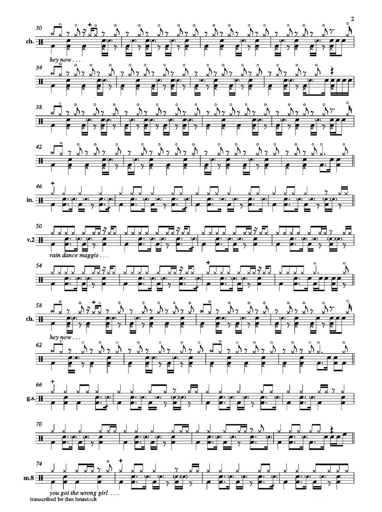 The Adventures  Of Rain Dance Maggie（鼓谱）