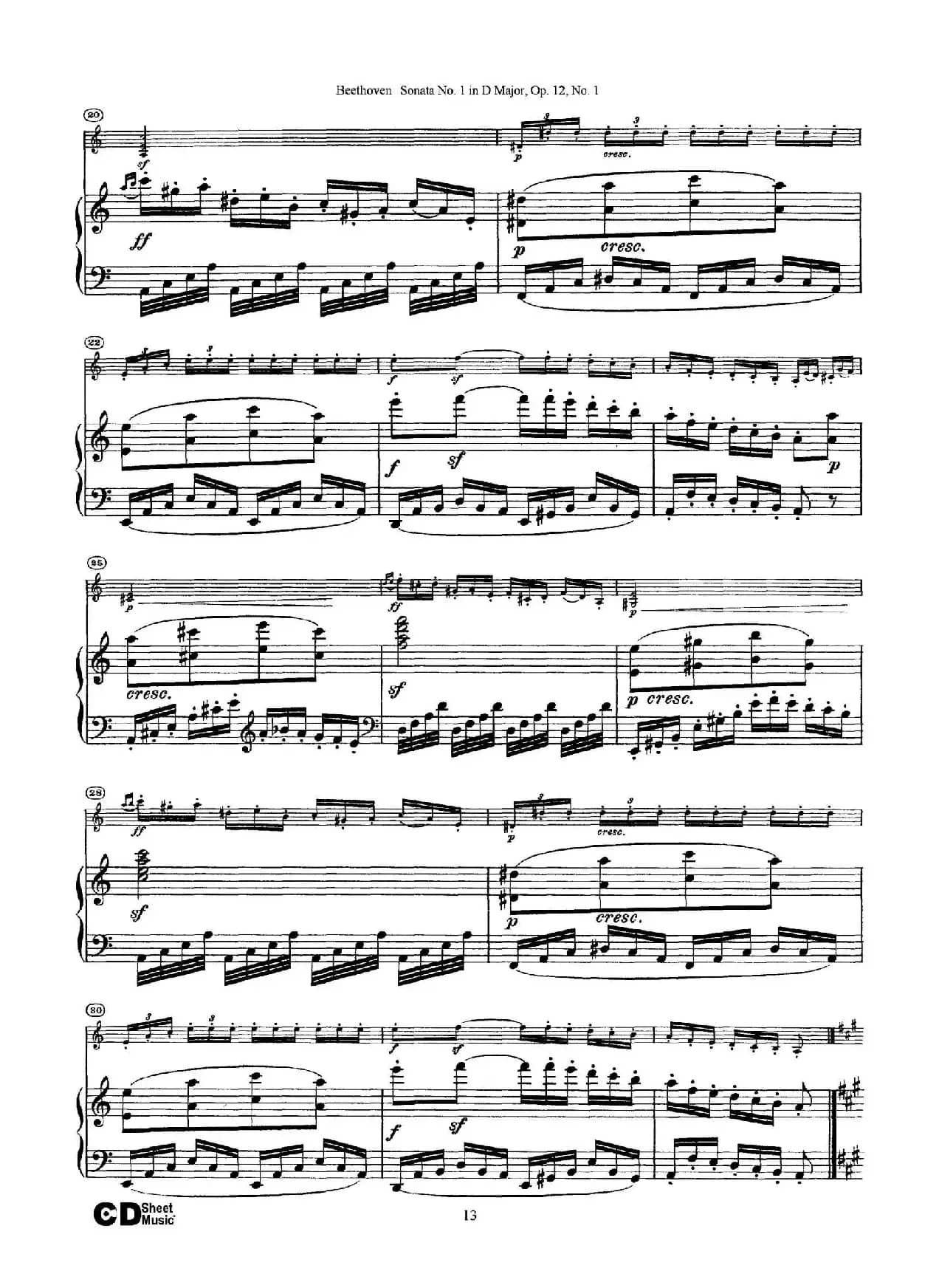 D大调第一小提琴奏鸣曲（Sonata No.1 in D Major Op.12,No.1）（小提琴+钢琴伴奏）