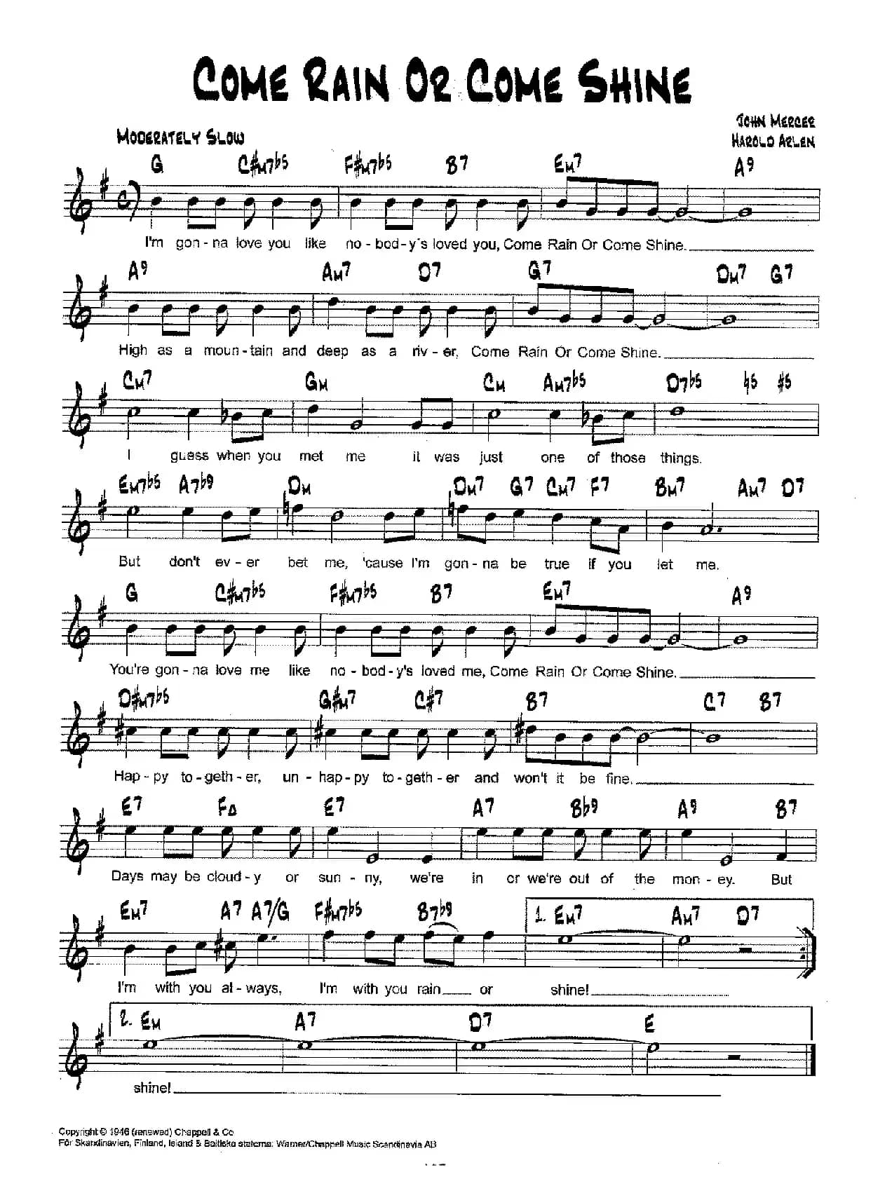 降B爵士乐谱：COME RAIN OR COME SHINE