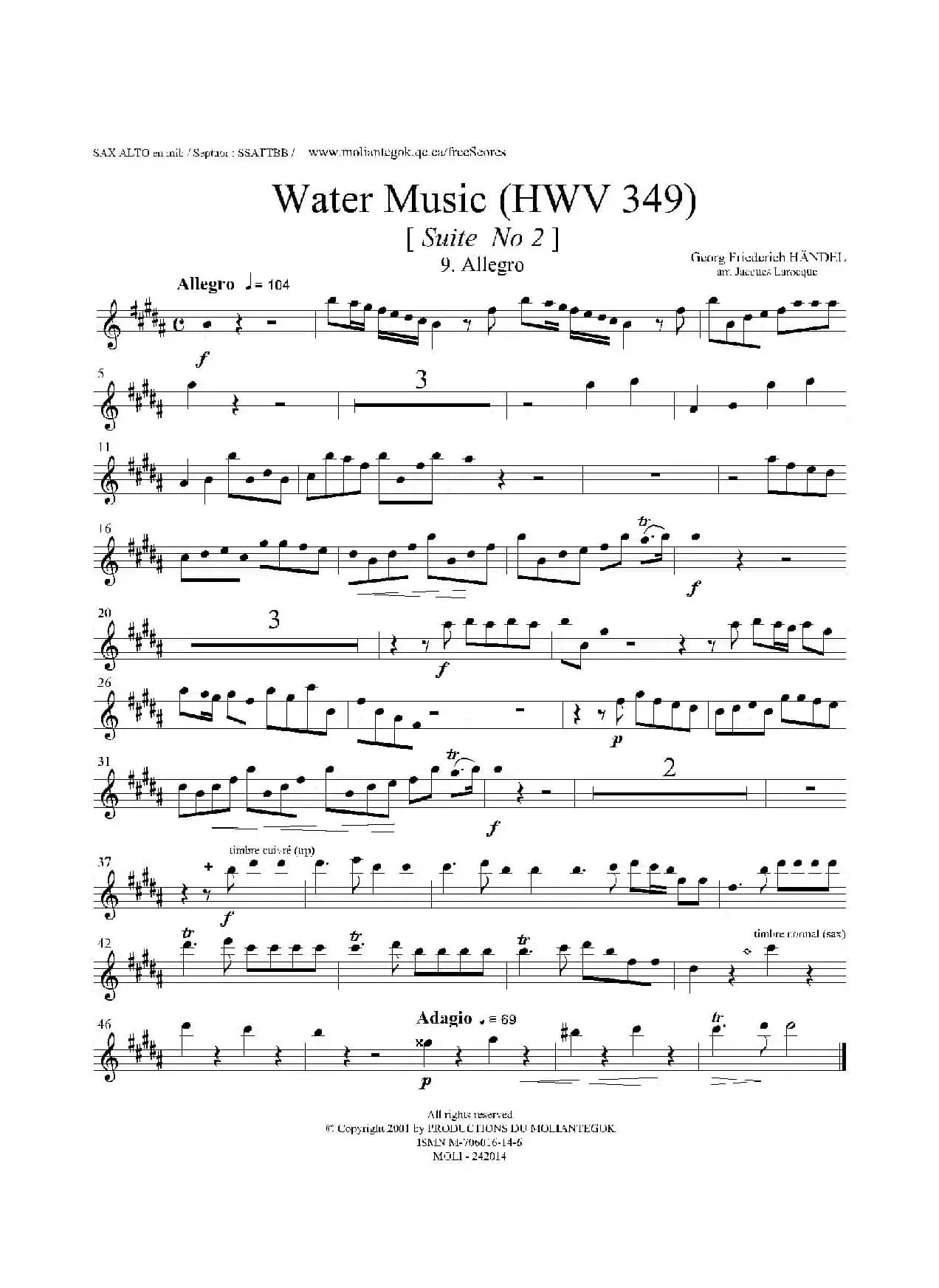 Water Music（HWV.349 No.2）（中音萨克斯）