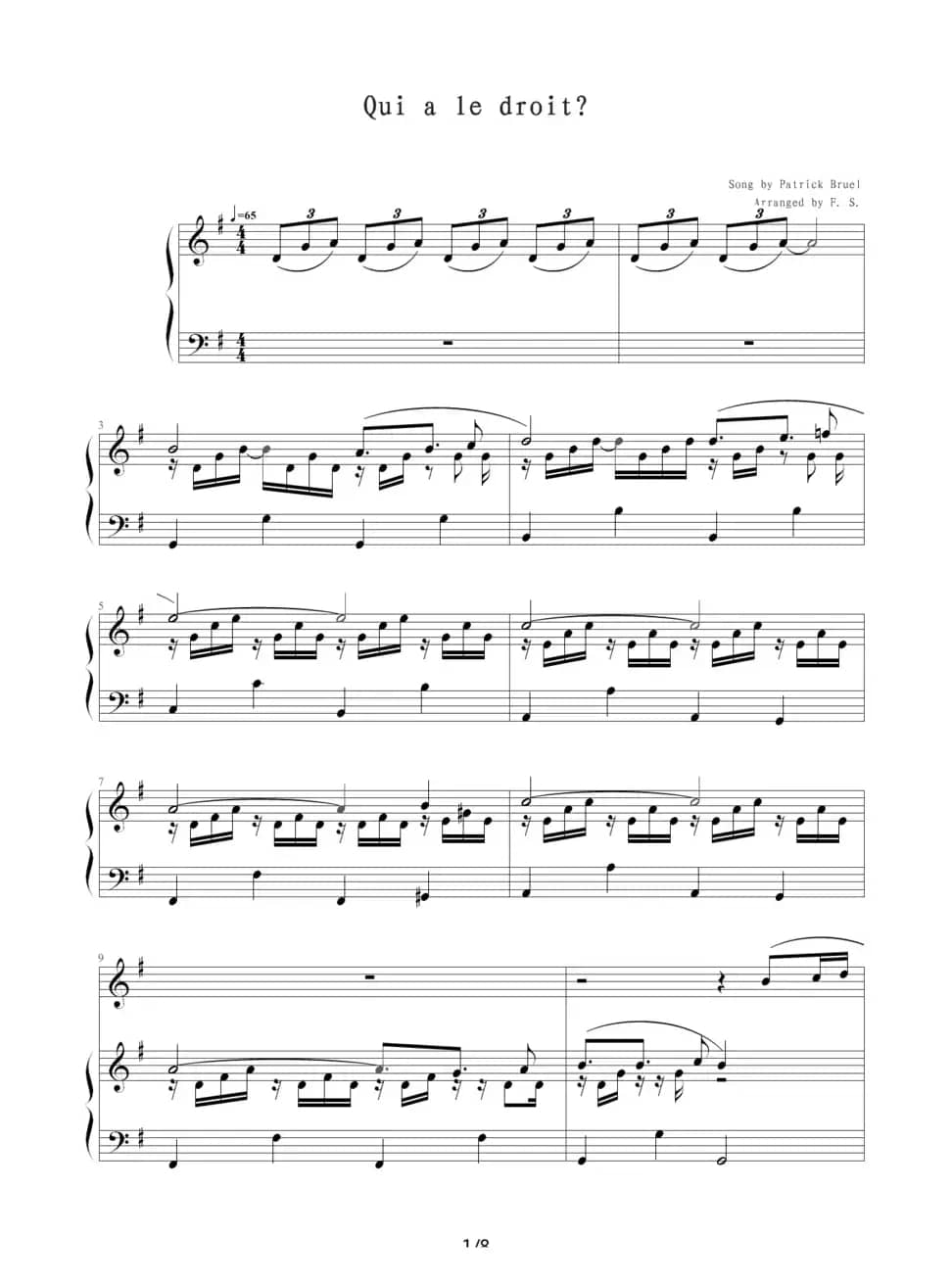 Qui a le droit?（钢琴伴奏谱）