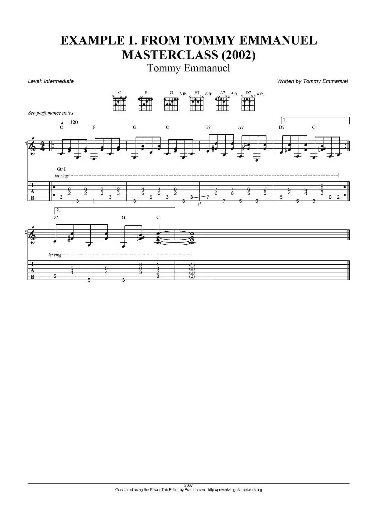 tommy emmanuel：masterclass example-1（指弹吉他）