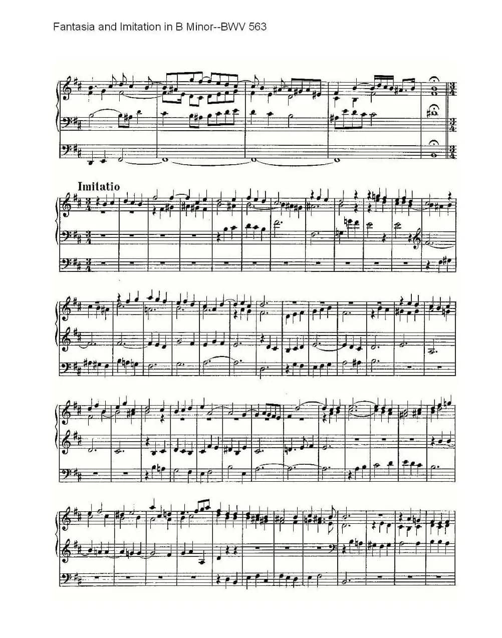 Fantasia and Imitation in B Minor--BWV 563 (管风琴谱)