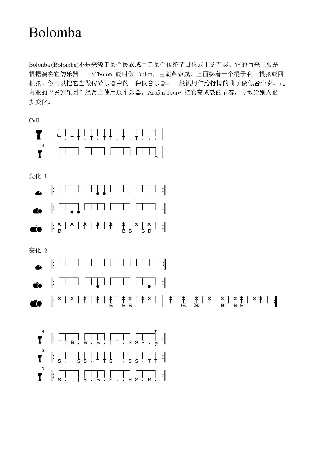 Bolomba（非洲手鼓谱）