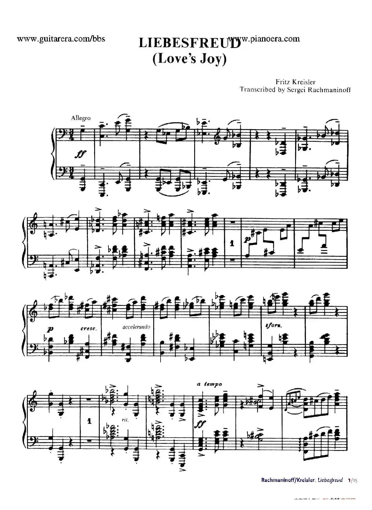 Liebesfreud(爱的喜悦)(钢琴独奏版)