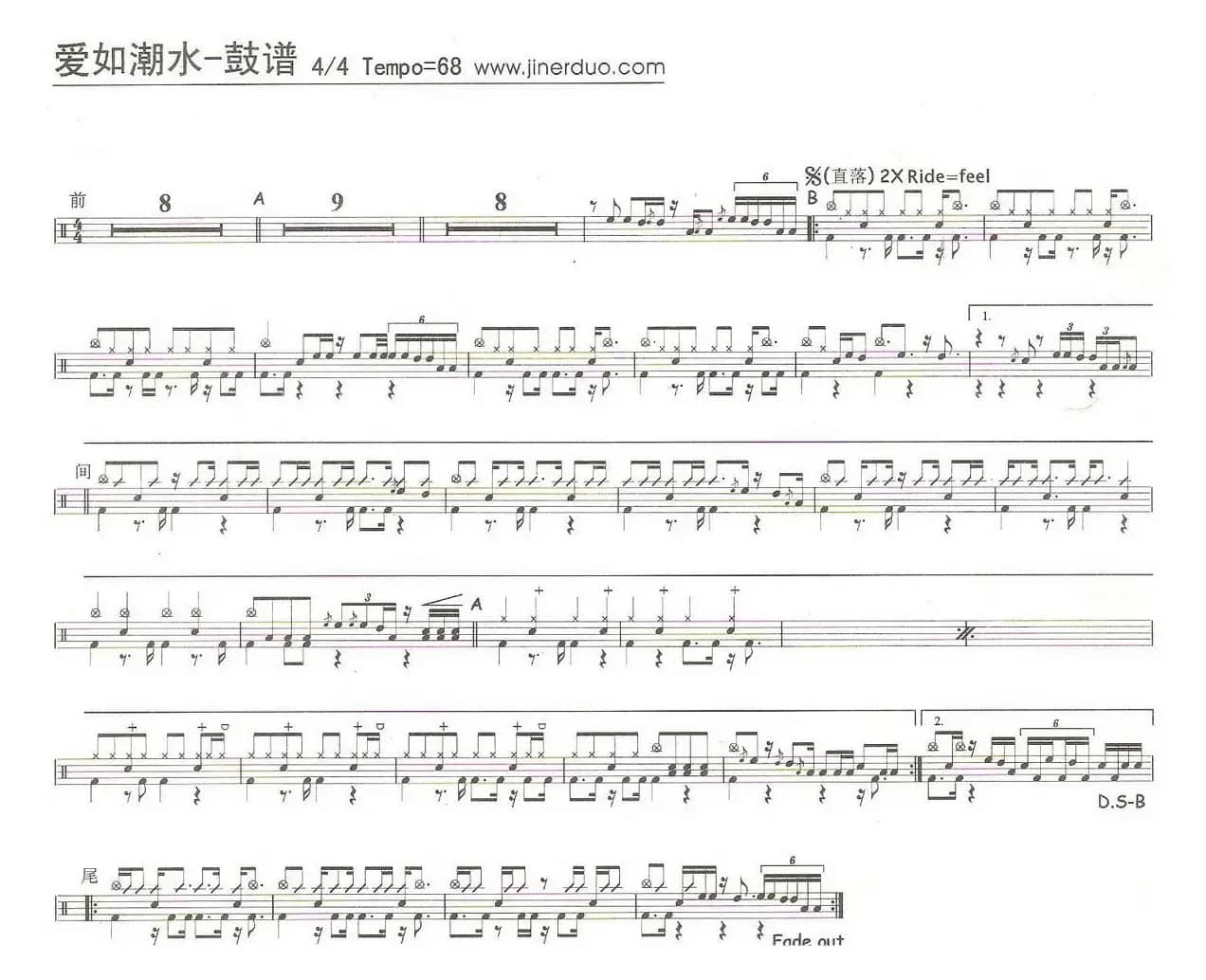 爱如潮水（架子鼓谱）