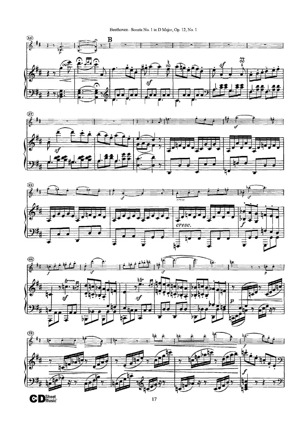 D大调第一小提琴奏鸣曲（Sonata No.1 in D Major Op.12,No.1）（小提琴+钢琴伴奏）