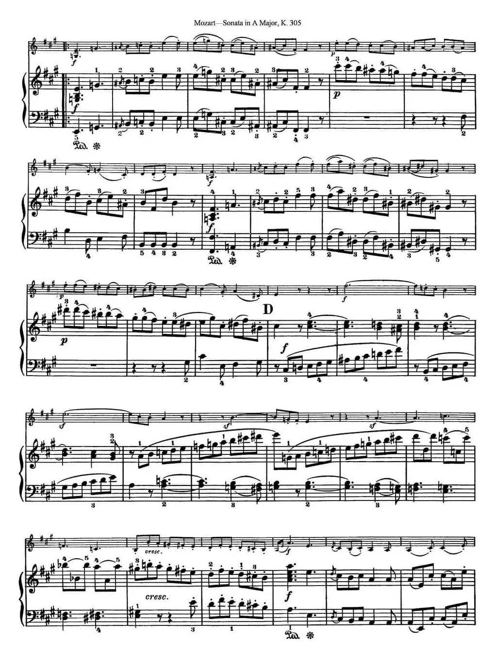 Violin Sonata in A Major K.305（小提琴+钢琴伴奏）