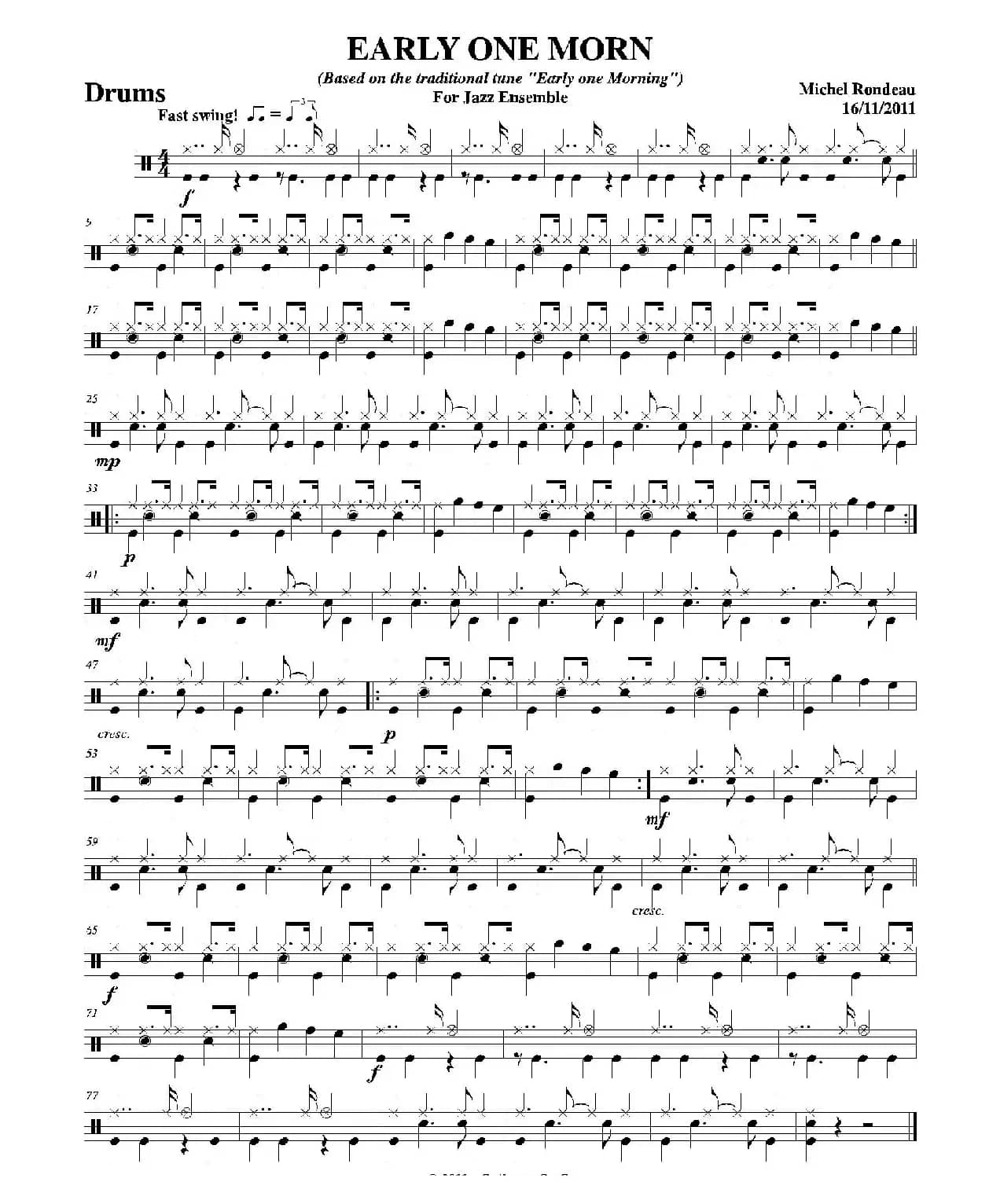 EARLY ONE MORN（爵士鼓分谱）