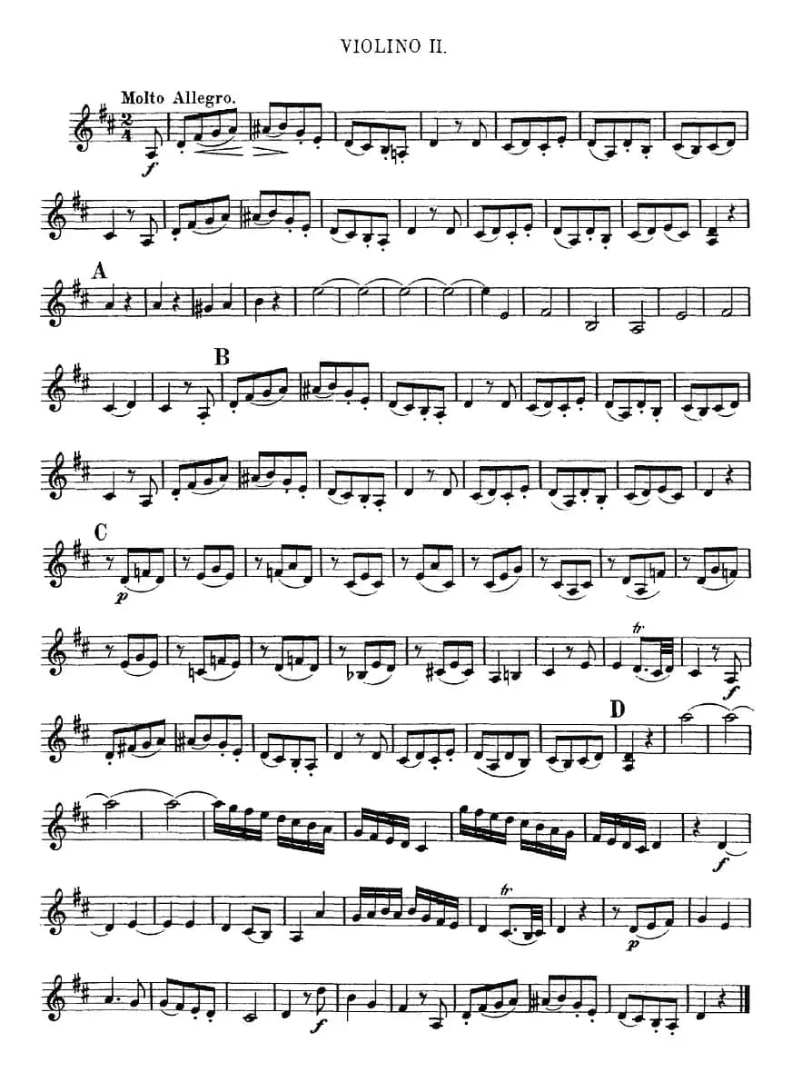 Mozart《Quartet No.2 in D Major,K.155》（Violin 2分谱）