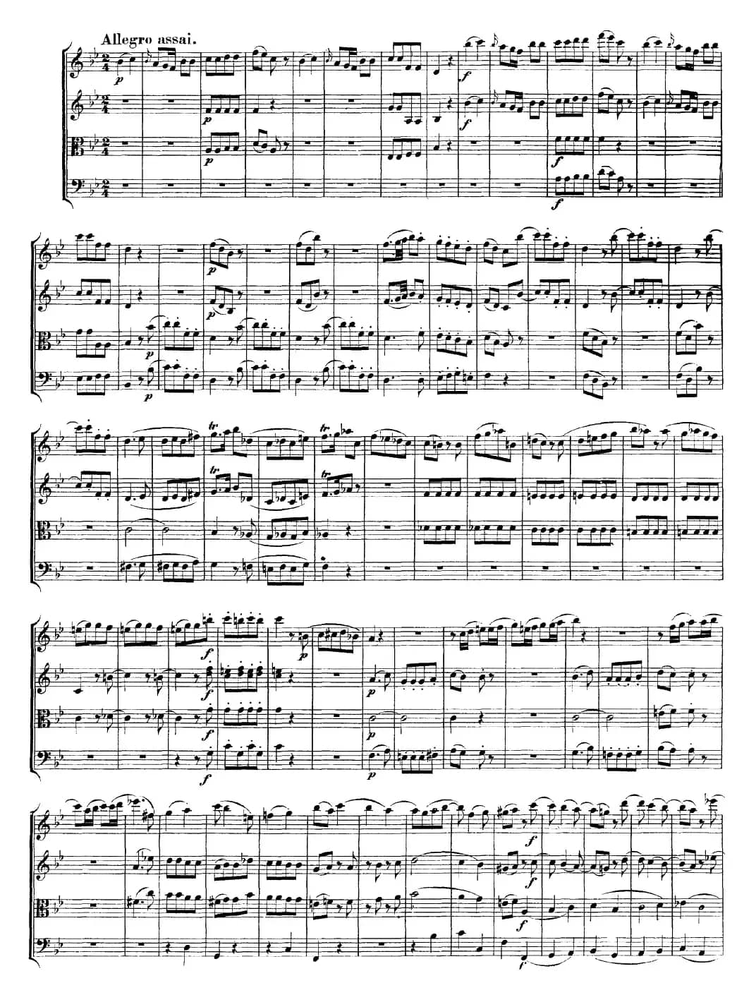Mozart《Quartet No.17 in Bb Major,K.458》（总谱）